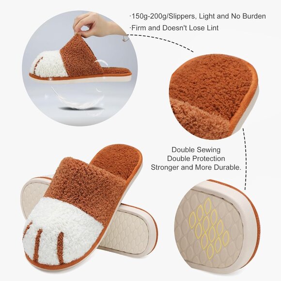 Women's Orange White Memory Foam Winter Warm Cozy Fuzzy Bedroom Slippers Shoes - Picture 5 of 6